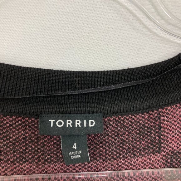 Torrid size 4X Pink Black Checkered Luxe Cozy Jacquard Boyfriend Cardigan Tunic - Picture 4 of 11